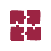 puzzle pieces logo, red and white color scheme