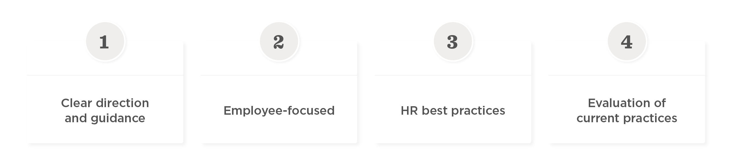 Clear direction and guidance, employee-focused, HR best practices, evaluation of current practices, HR strategy infographic with key points