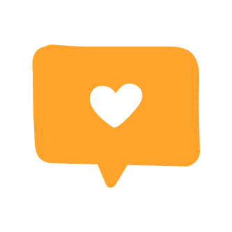 chat bubble with heart, orange speech bubble icon