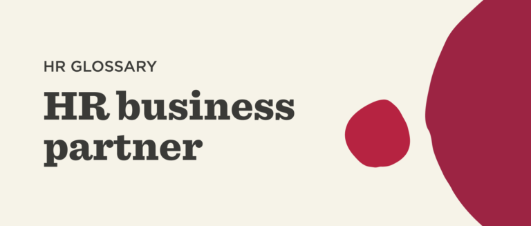 HR glossary defining 'HR business partner' with modern design elements and a colorful abstract shape. HR terminology reference, business partner definition