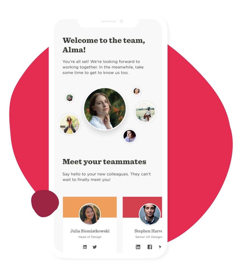 welcome-message, teammates-profiles