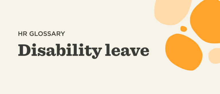 HR glossary title "Disability leave" against a cream background with abstract orange shapes. Informative and visually appealing. disability leave, HR glossary