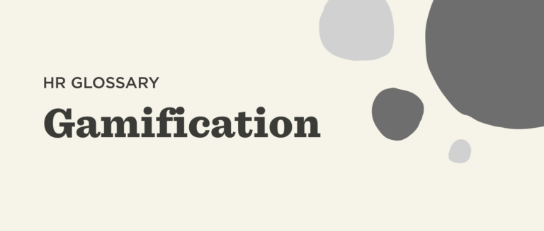 HR glossary featuring the term "Gamification" with abstract shapes on a light background. Conceptual design for engagement. gamification, HR glossary