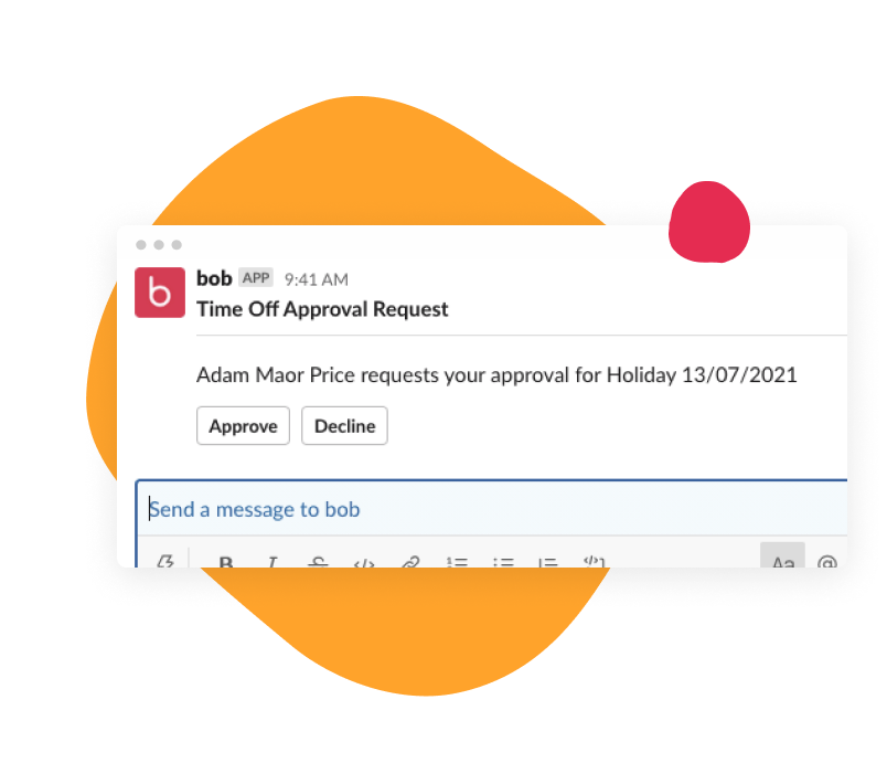 time off approval request message, employee requests holiday approval via app interface