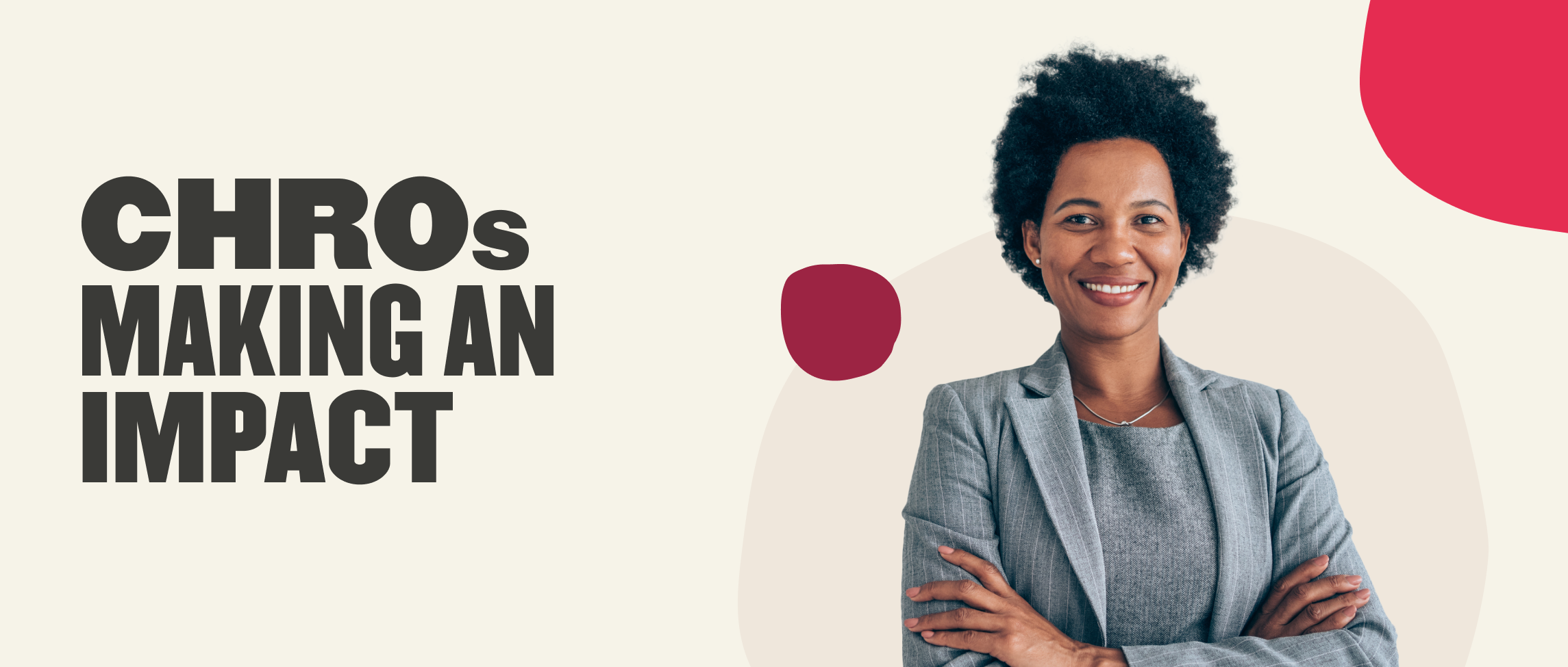 CHROs inspiring change, business impact, confident woman in gray blazer, vibrant abstract shapes in background., confident woman, CHROs making an impact