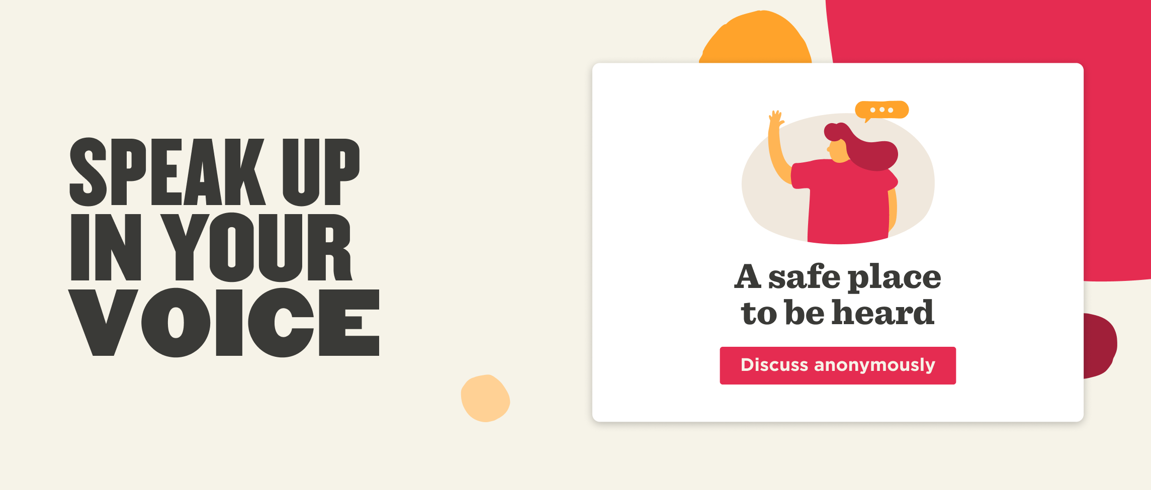 speak up in your voice promotion, safe place to discuss anonymously illustration