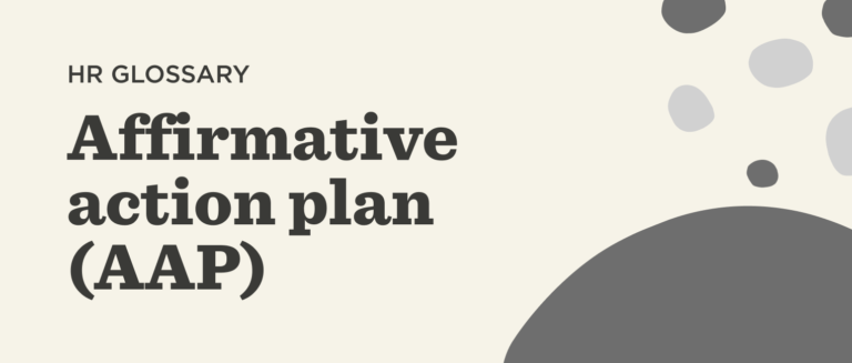 HR glossary highlighting "Affirmative action plan (AAP)" with a minimalist design and bold typography., Affirmative action plan, HR glossary