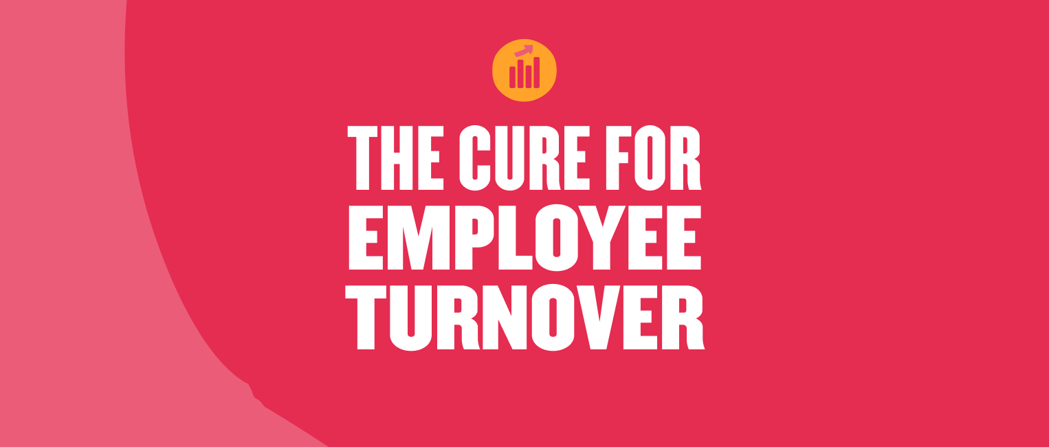 the cure for employee turnover on a vibrant red background with growth icon, employee retention strategy visual design