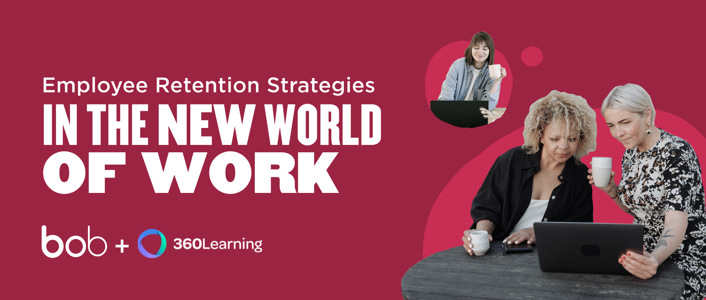 employee retention strategies, women collaborating on laptop with coffee in modern workspace setting