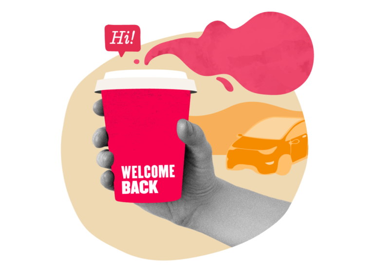 welcome-back-cup, hand-with-car-background