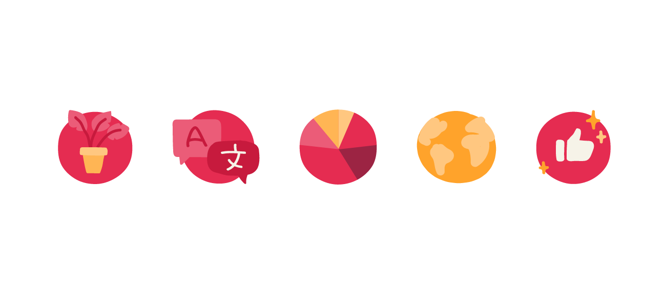 plant, language, chart, globe, thumbs_up