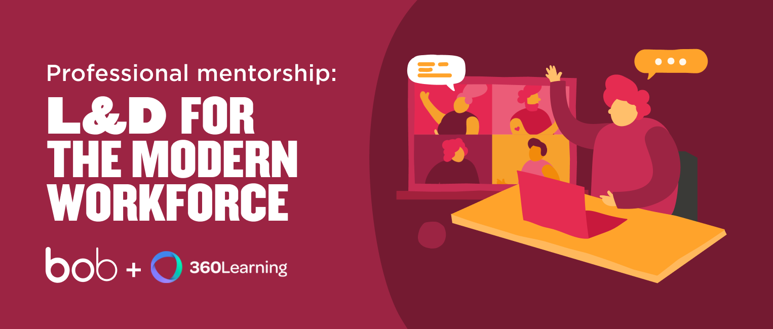professional mentorship L&D for modern workforce; illustrated discussion with participants on a video call, online learning collaboration 360Learning
