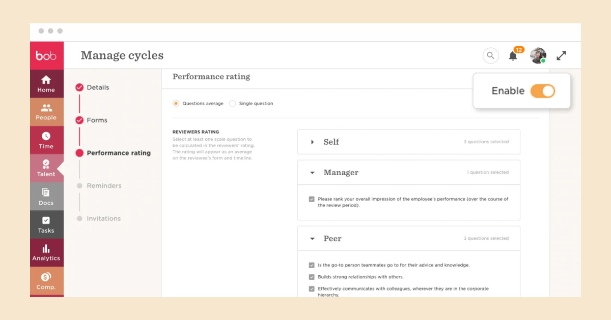 Imagery of managing cycles using HiBob