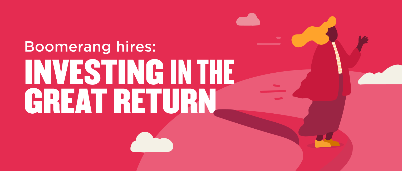 Boomerang hires image showcases a person in a red coat on a winding path, promoting investing in growth., Boomerang hires, Investing in the Great Return