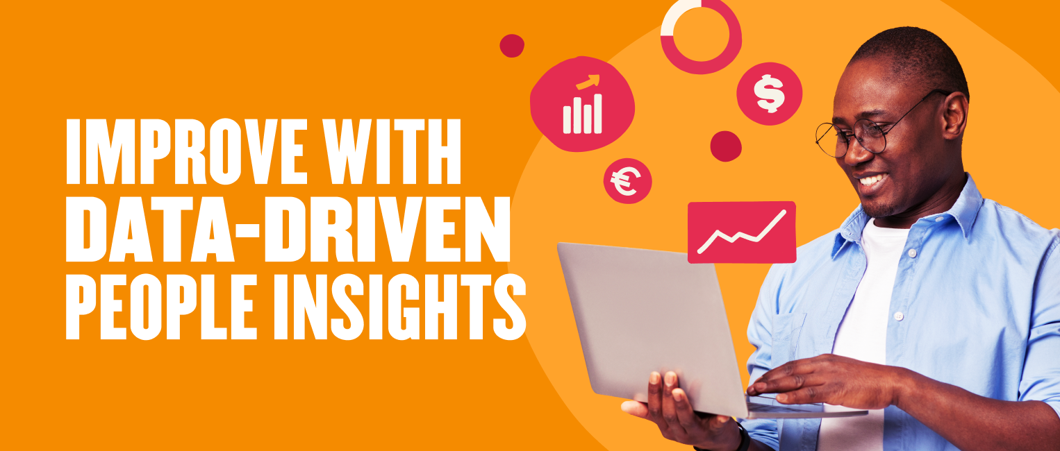 data-driven insights, man with laptop and graphics on vibrant background