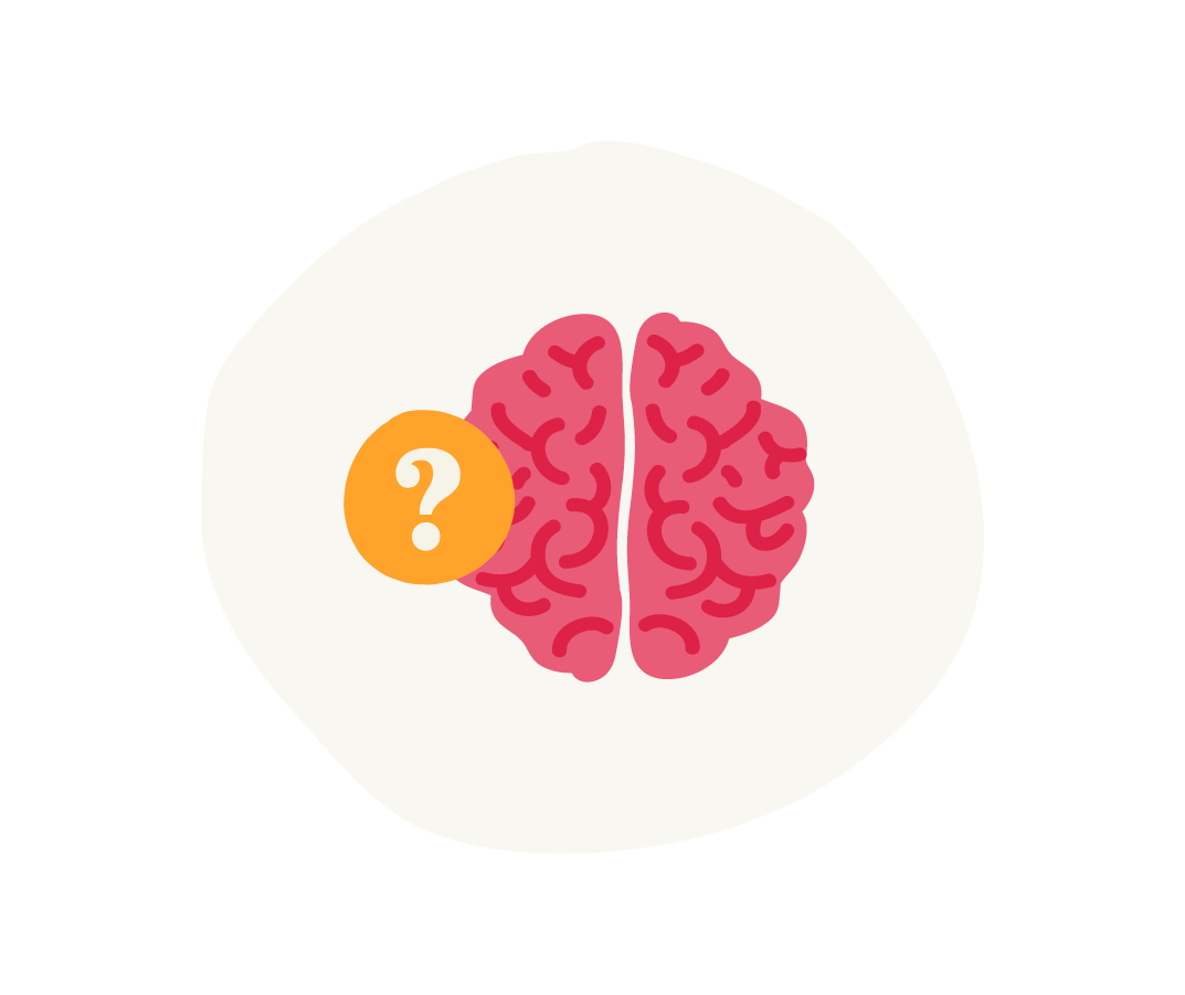 brain illustration, thought concept with question mark