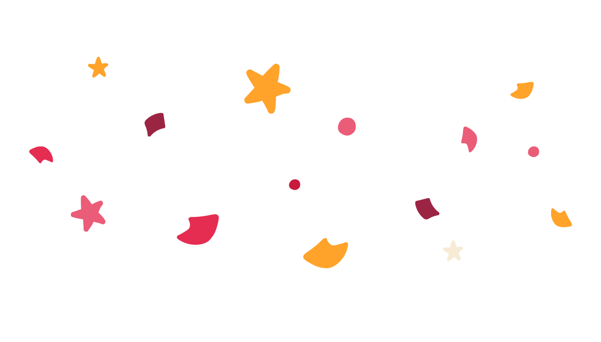colorful stars and shapes scattered on a white background, creating a playful and festive atmosphere, festive confetti shapes in vibrant colors