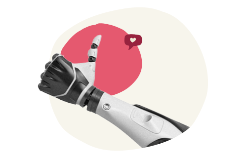 robotic hand, heart symbol