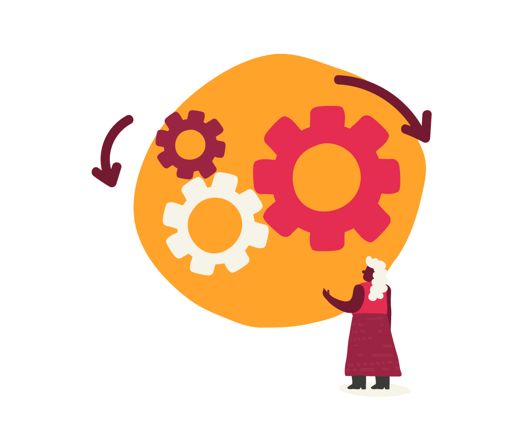 gear mechanisms, person observing gears