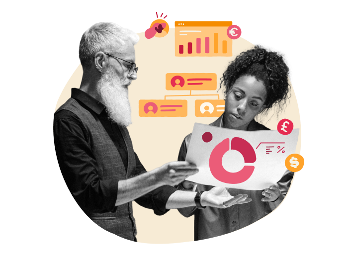 business analysis, teamwork with data insights and charts in a collaborative setting