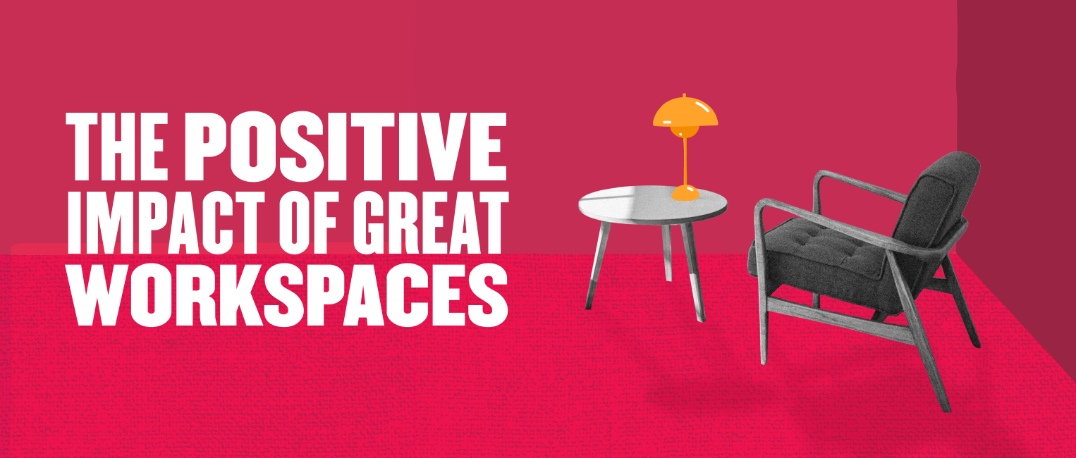 the positive impact of great workspaces, modern chair and lamp in a vibrant workspace setting