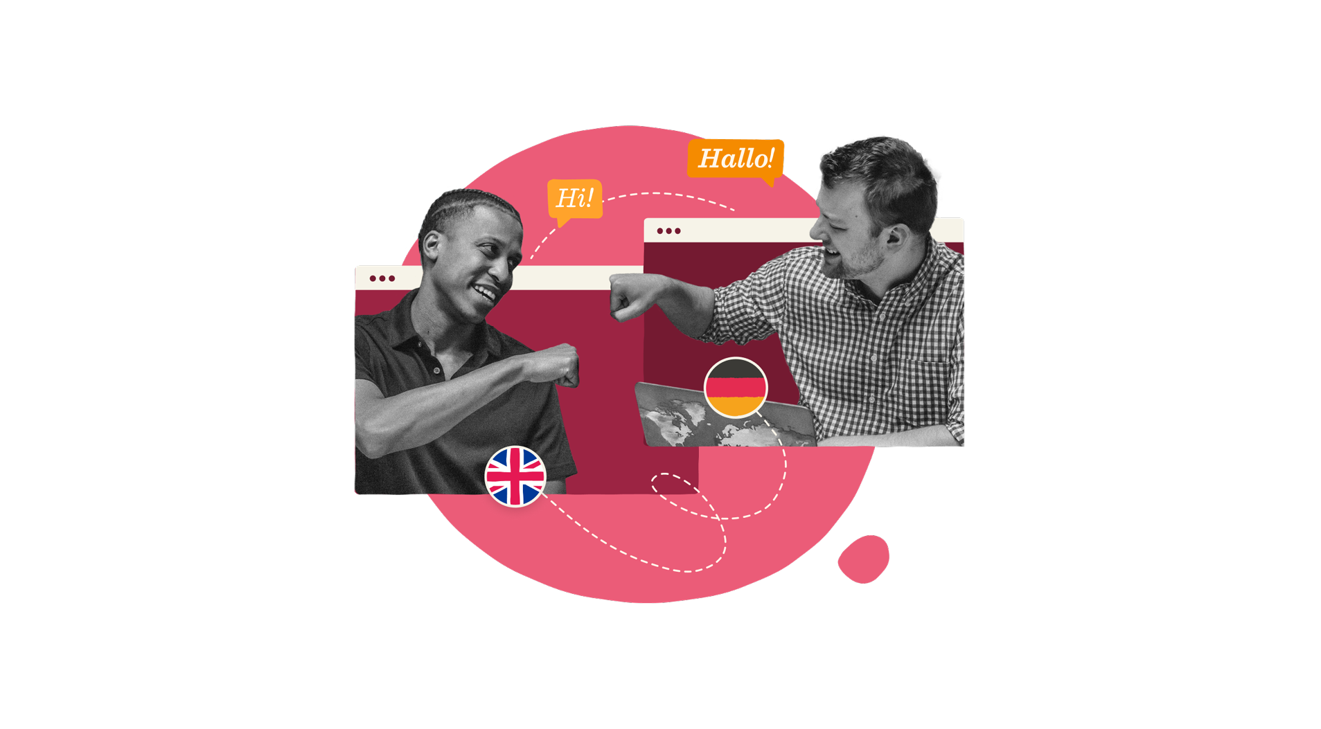 fist bump, language exchange illustration