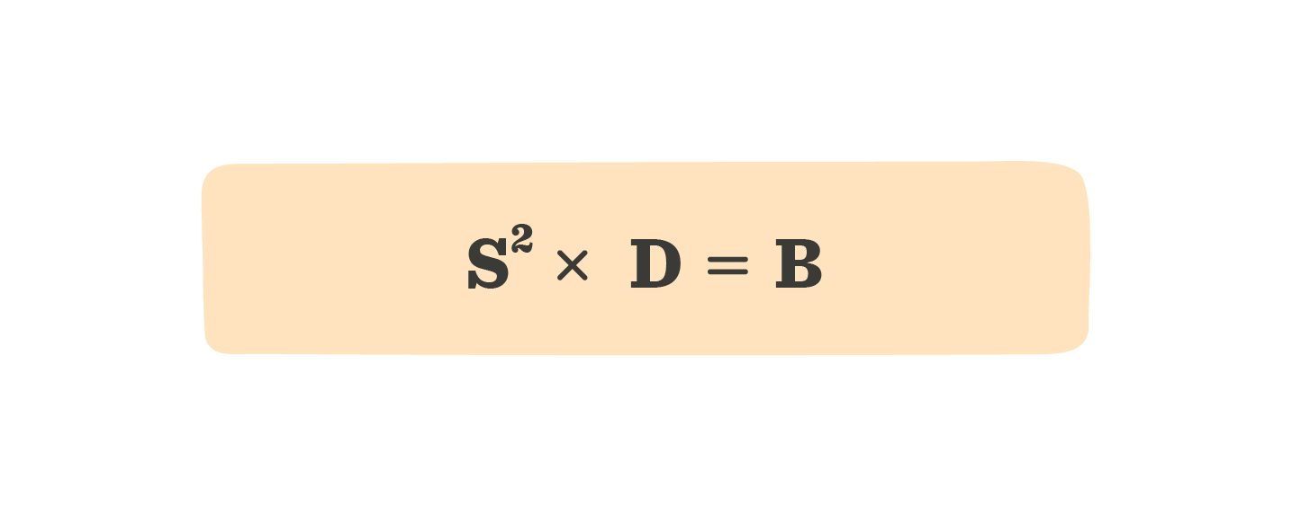S²×D=B equation on a bright orange background highlighting mathematical principles, Mathematical formula in bold text design