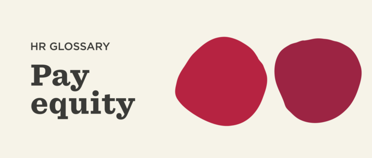 HR glossary on pay equity with bold text and abstract red shapes on a light background. Focus on fair compensation practices., pay equity, HR glossary