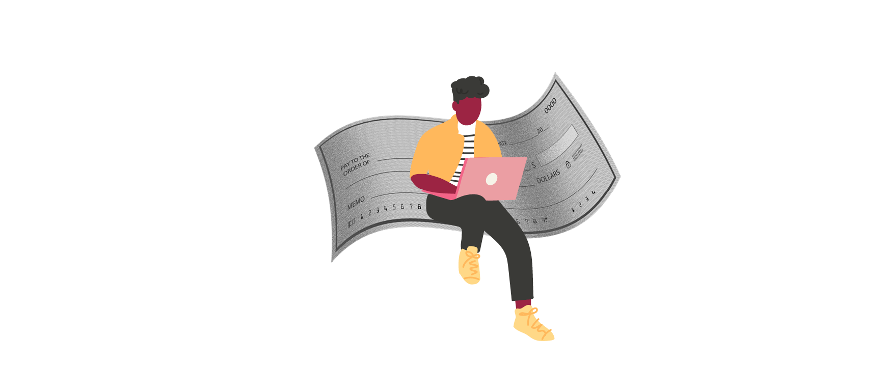 person using laptop, check page design illustration