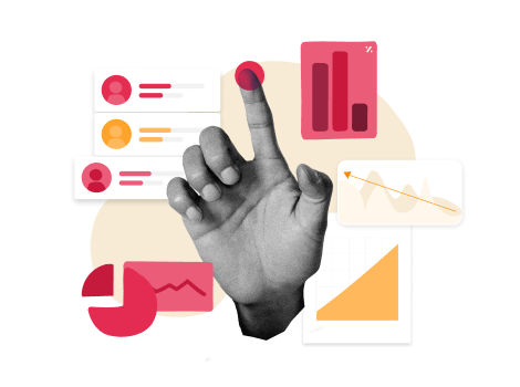 hand with analytical graphs and user data, digital analytics interface with interactive graphics