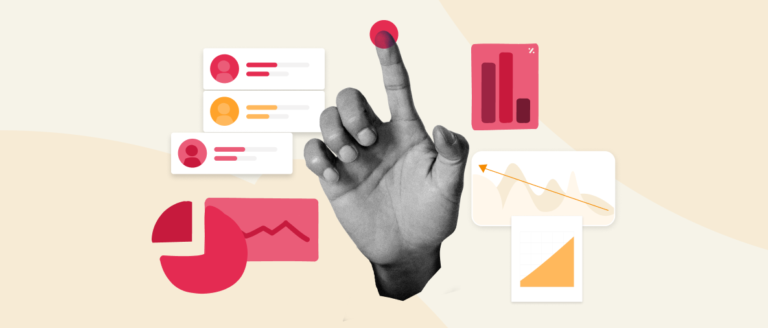 hand reaching towards digital graphs and charts, emphasizing analytics and data visualization, colorful data elements and user profiles