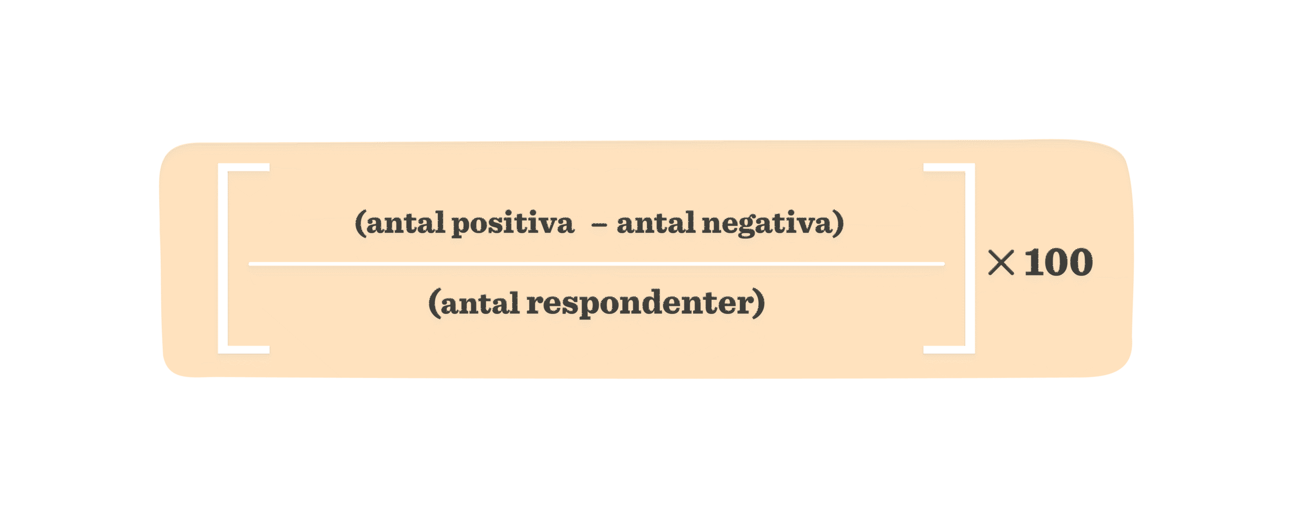 calculation formula for survey results with positive and negative respondent counts, orange background with bold text elements