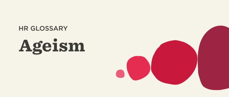 HR glossary highlighting "Ageism" with colorful abstract shapes and a neutral background for emphasis., Ageism, HRGlossary