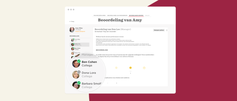 Beoordeling van Amy Miles met collega's en manager, inclusief feedback en performance review details. , performance review, team feedback
