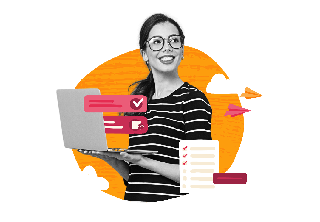 laptop-user, woman-with-checked-tasks