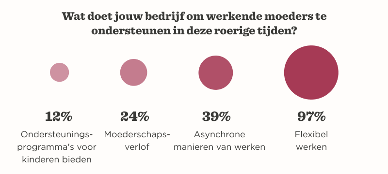 werkende moeders ondersteuning enquête percentages, flexibel werken moederschapsverlof ondersteuningsprogramma's