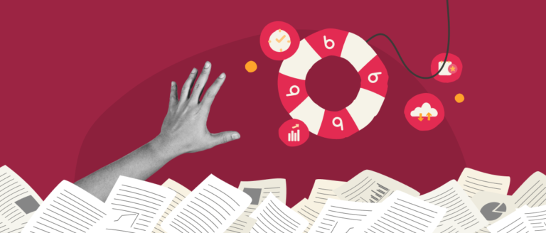 hand reaching towards a lifebuoy surrounded by scattered papers illustrating urgency and support, visual metaphor for help in chaos