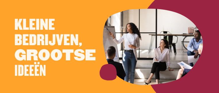 kleine bedrijven grote ideeën, groep mensen in vergadering met presentatie en brainstormsessie