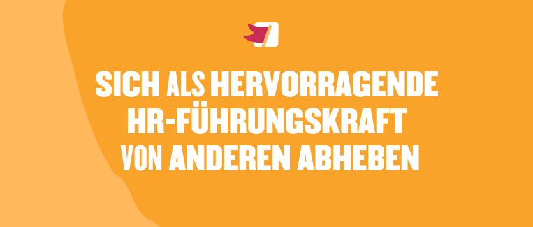 HR leadership excellence highlighted in bold white text on an orange background for impactful visibility. Creative logo included. HR-Führungskraft, Führungskompetenz