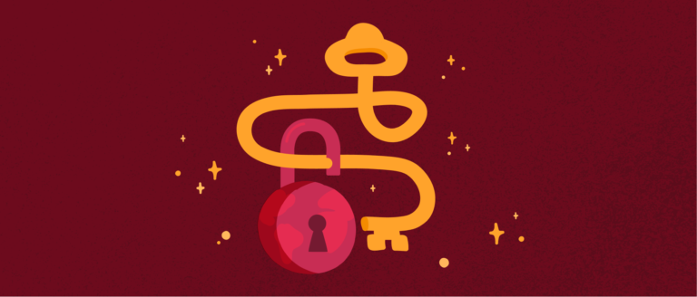 key and lock graphic with sparkles on a red background, colorful illustration symbolizing security and access control
