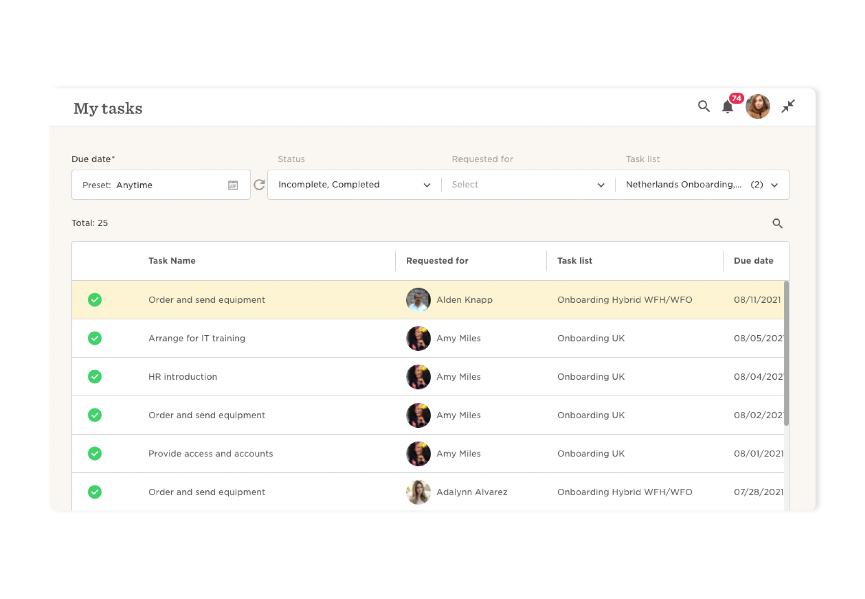 HR Task Lists for Automated Processes