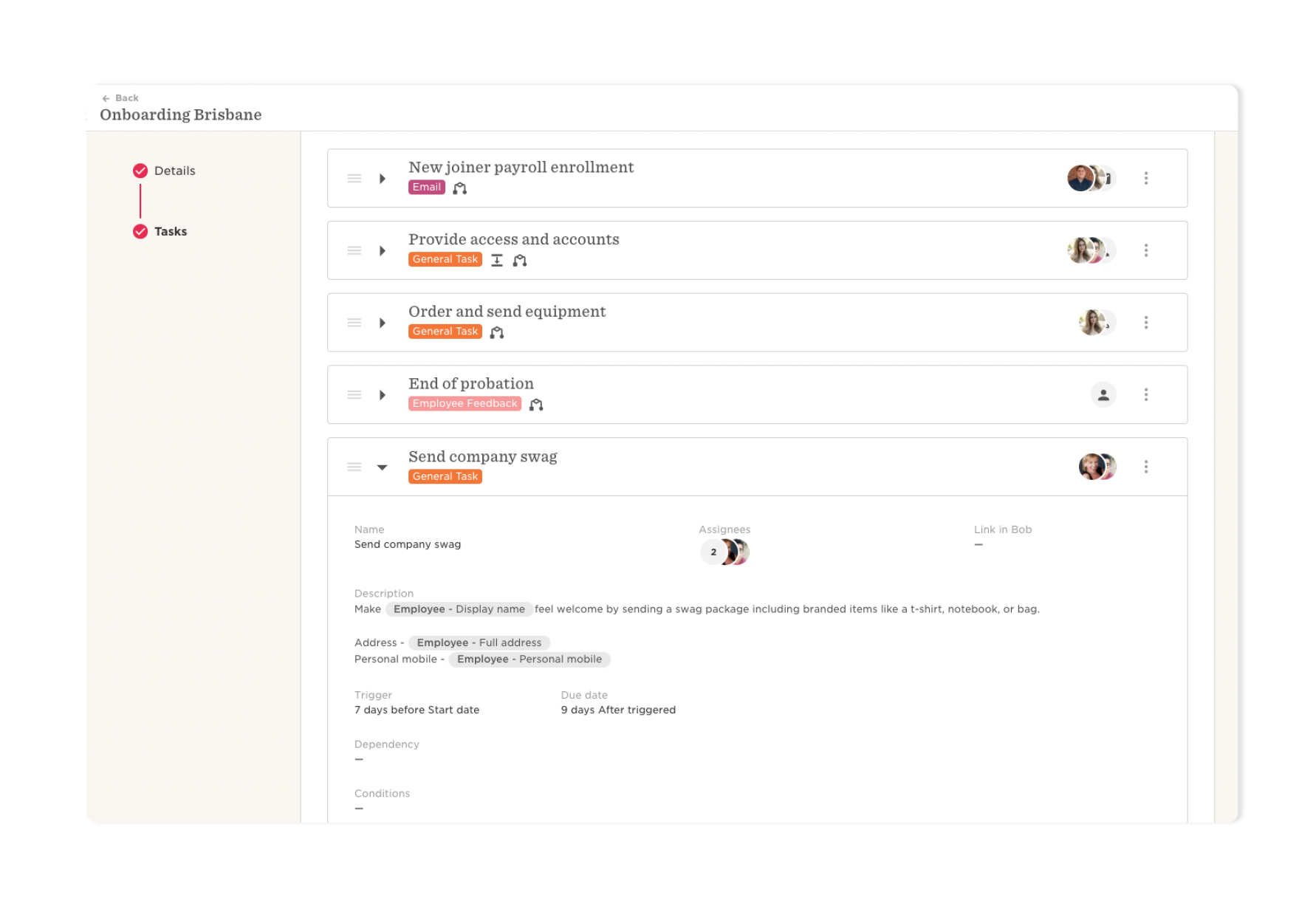 HR Task Lists for Automated Processes