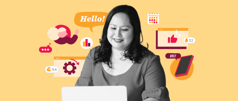 woman, laptop, communication, colorful-graphics