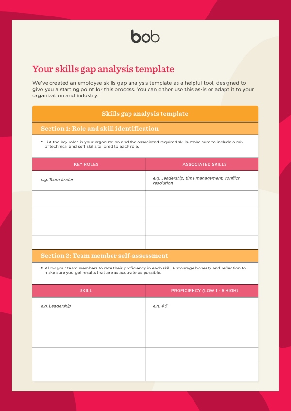 A screenshot of HiBob's skills gap analysis template