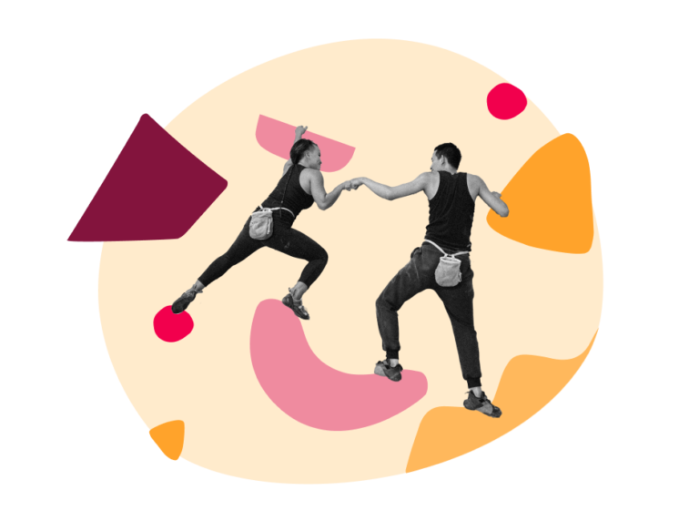 climbers-jumping-holding-hands, dynamic-abstract-background