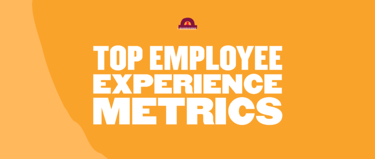 top employee experience metrics, orange background with bold text and icon, focusing on workplace satisfaction and performance