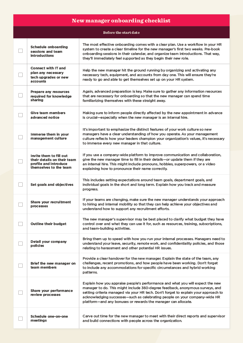 onboarding checklist for new managers