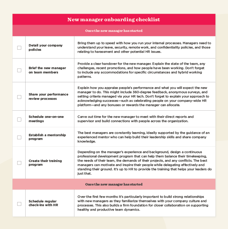 new managers onboarding checklist