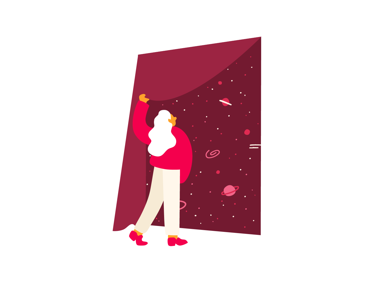 girl, space, curtain