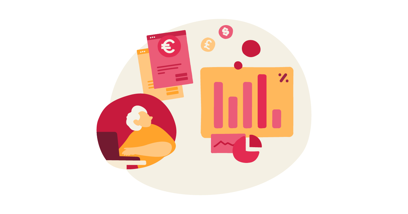 working on finance data, person analyzing data with charts and invoices
